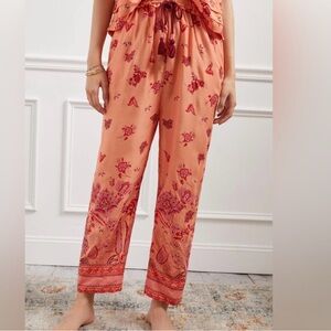 Anthropologie Orange Boho Lounge Hippie Pants Medium Petite Paisley  Harem  AA11